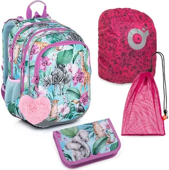 Školní batoh Velký školní set Topgal ELLY 23004 G - batoh + penál + pytlík na přezůvky + pláštěnka