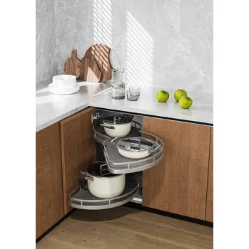 Nábytkové kování Cemux Corner Style rohové police s tlumením 1000 mm chrom/ šedé dno levé