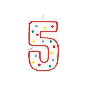 Set školních potřeb Świeczka urodzinowa cyferka 5 biała w kropki