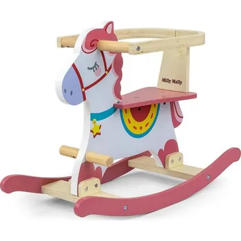 Houpací kůň MILLY MALLY Dřevěný houpací koník s opěradlem Lucky 12 růžový Růžová