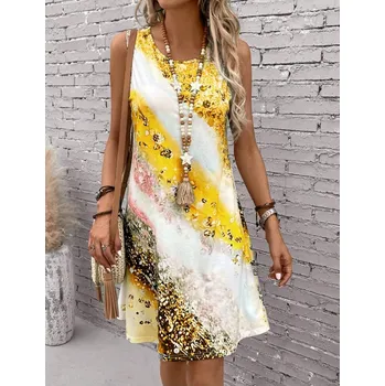 Dámské šaty Dámské bílé letní šaty se vzorem Barva: Žlutá, Velikostní tabulka: XL