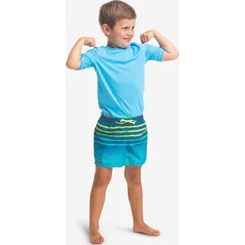 Pánské plavky OLAIAN Dětské surfařské kraťasy 100 Kid pruhované tyrkysové 4-5 LET MODRÁ