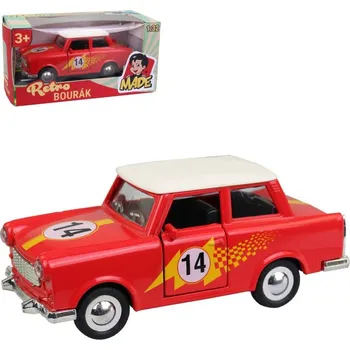 autodráha Auto Trabant kovový 12cm červený retro bourák 1:32 v krabici