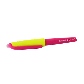 Gumovací pero + 2 náplně - neonově růžová a žlutá