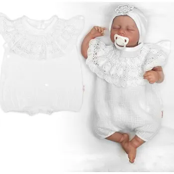 Kojenecké oblečení Baby Nellys Body s nohavičkami, mušelín s krajkou BOHO - bílé Vel. 74
