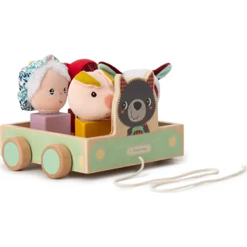 Hračka pro nejmenší Lilliputiens - tahací vozík vlk Ludvík s aktivitami - vkládačka + tvary