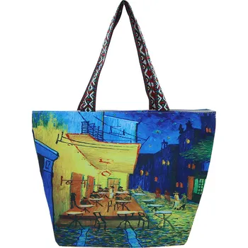 Carmani® Carmani - Taška na zip s oboustranným potiskem V. van Gogh Terasa noční kavárny - 54x40x17 cm
