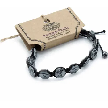 Módní doplněk Ancient Wisdom Magnetický Hematitový náramek Shamballa (Hexagon s lebkami)