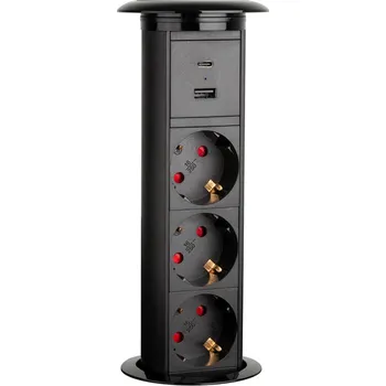 Elektrická zásuvka Interex design Automatická výsuvná elektrická zásuvka MORGAN SCHUKO 3x230V + 2xUSB A+C / černá matná