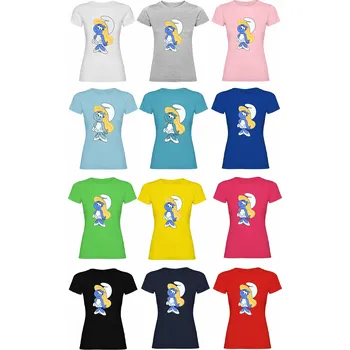 Dámské tričko Dámské bavlněné tričko Šmoulové - Šmoulinka Barva: Zelená, Velikost: M, Pohlaví: Dámské