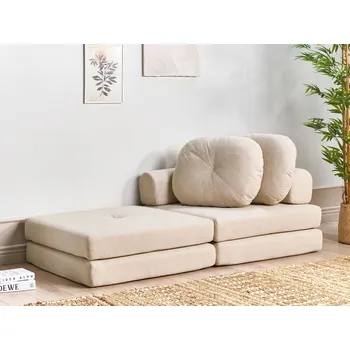 Pohovka Pohovka puf polohovací béžová čalouněná pohovka do obývacího pokoje s funkcí spaní polštář odnímatelné povlaky na polštáře moderní design Beliani