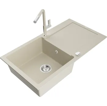 Mexen Leo 1miskový granit dřez s odkapem a baterií Flora, béžová 6501-69-670401-09