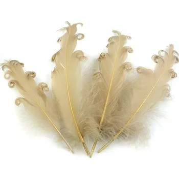 Husí peří kudrnaté délka 12-18 cm sada 4 kusy - 5 hořčicová