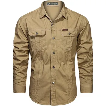 Pánská košile Pánská košile s náprsními kapsami Barva: Khaki, Velikost: 3XL