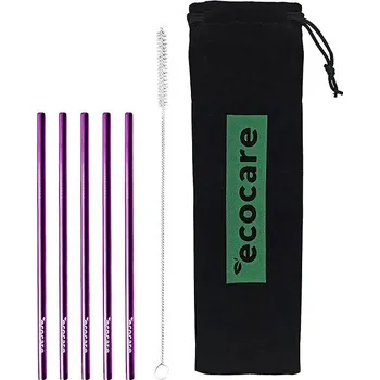ECOCARE ekologická kovová brčka Purple 16 × 0,6 cm (5 ks)