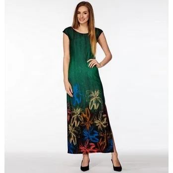 Dámské šaty Dlouhé letní šaty DRAPS 7104 zelenočerná s květy vel. M
