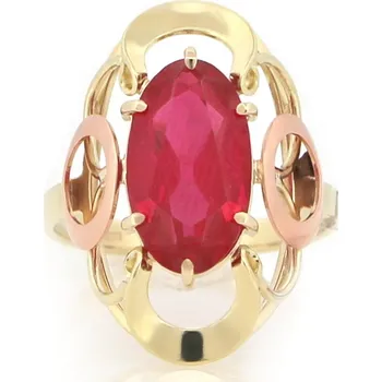 Prsten Leru Mohutný zlatý prsten se syntetickým rubínem Velikost a váha prstenu: 57(váha 4,60g)