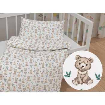 Povlečení Dětské bavlněné povlečení do postýlky Sandra SA-470 Medvídci a koloušci na bílém Do postýlky 90x140 a 40x60 cm