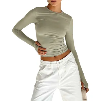 Dámský jednobarevný top s dlouhými rukávy Barva: Zelená, Velikost: S