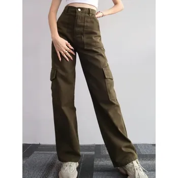 Dámské kalhoty Dámské cargo kalhoty s vysokým pasem Barva: Tmavě Zelená, Velikost: 3XL