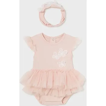 Kojenecké oblečení Body s krátkým rukávem a tylovou sukýnkou MOTÝLCI světle růžové NEWBORN Mayoral velikost: 6-9 měsíců