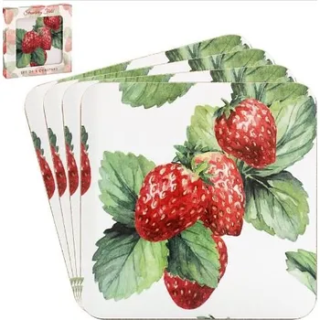 prostírání Leonardo, Anglie Korkové prostírání pod skleničky Jahody Strawberry Field 4 ks - 10,5*10,5 cm