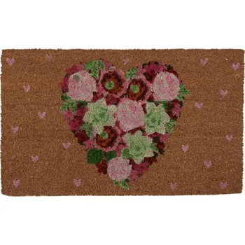 Rohožka Kokosová rohožka s motivem srdce z květin - 75*45*1 cm
