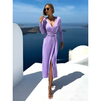 Dámské šaty BOTTOM šaty s dlouhým rukávem fialová ONESIZE