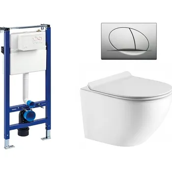 Liv-Fluidmaster Wc set Ring Gips podmítková nádrž do sádrokartonu, mísa, sedátko a mat. chrom tlačítko 195868 - SET(195868, 223468, OLKLT046E)