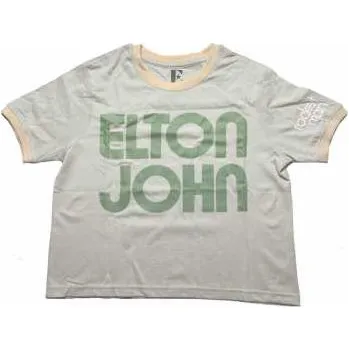 Merch Elton John: Elton John Ladies Crop Top: Retro Text Ringer (sleeve Print) (small) S