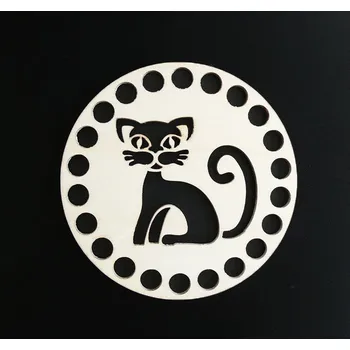 Dřevěné víko - kruh 10 cm, kočička