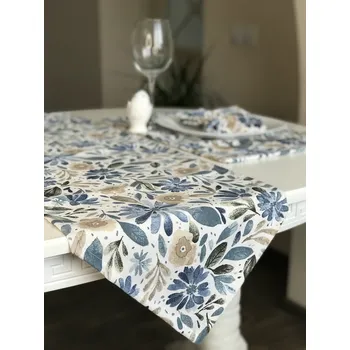 ubrus Běhoun na stůl KVĚTINA MODRÁ 35x110 CM