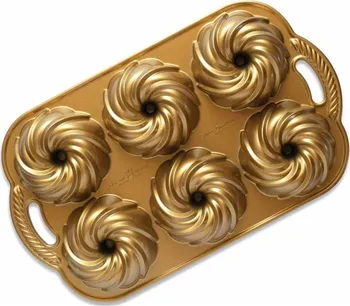 Nordic Ware Swirl forma na 6 minibábovek vodní vír zlatá
