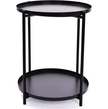 Konferenční stolek Kulatý kovový stolek, dvoupatrový, v 52 cm, černý
