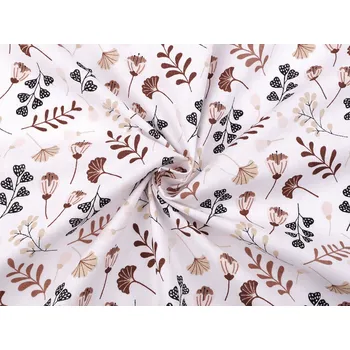 Bavlněná látka / plátno květy a listy, barva 3 (614) hnědá