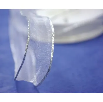 Stuha Stuha organza drát 40mm - bílo-stříbrná 1m
