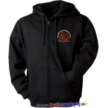 Pánská mikina Truck mikina černá LEV TRUCKER 2. s kapucí, dlouhým zipem a výšivkou (Materiál: 320 g/m2, 80% česaná bavlna, 20% polyester)