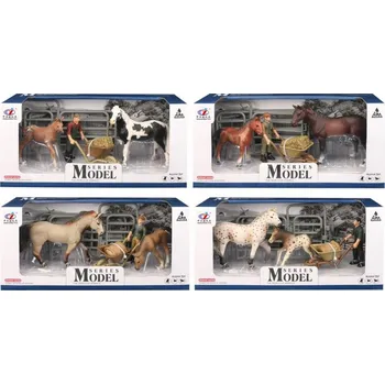 Figurka Series Model Svět zvířat sada 1, kůň a hříbě s figurkou - černo-bílý kůň