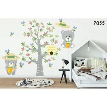 Samolepící dekorace Krásná nálepka na zeď medvědi v kloboucích 80 x 160 cm