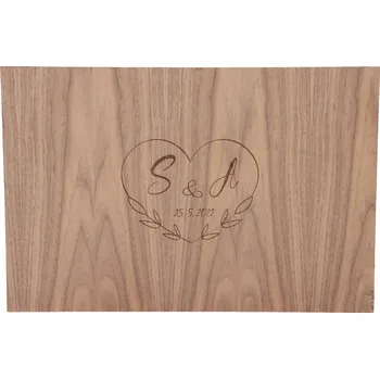Jmenovka na stůl Dřevěná svatební cedule na podpisy ořech - srdce