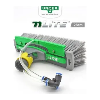 Vysavač na okno UNGER nLite Power, SOLAR, Kartáč šedý, neroztřepený s oplachovací lištou Délka: 28 cm