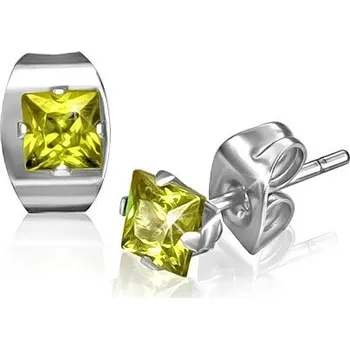 Náušnice Ocelové náušnice - čtvercové žluté kamínky