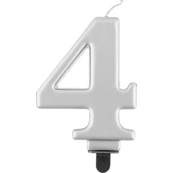 Dortová svíčka Svíčka na dort č. 4, metalická stříbrná, 8 cm