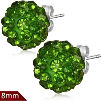 Náušnice 8mm – Olivová kulička s kamínky