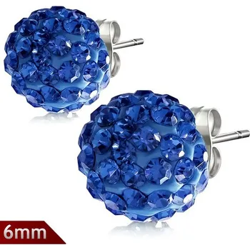 Náušnice 6mm – Světle modrá kulička s kamínky