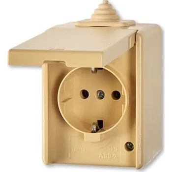 Elektrická zásuvka 5518-3929 D Zásuvka jednonásobná IP 44, s ochrannými kontakty (podle DIN), s víčkem, béžová