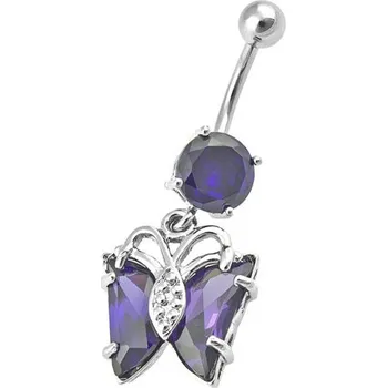 Piercing Ocelový piercing Motýl, Barva zirkonu: Fialová