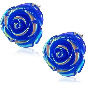 Náušnice Tmavě modrý perleťový květ - Ocelové náušnice