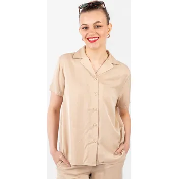 Dámská košile Vero Moda dámská saténová košile Vikitika krátký rukáv béžová Velikost: M