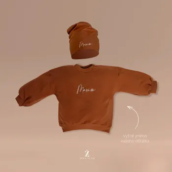 Dívčí mikina Mikina s výšivkou jména HNĚDÁ Velikost: 98 (2-3 roky), Varianta: S čepičkou s přepadem